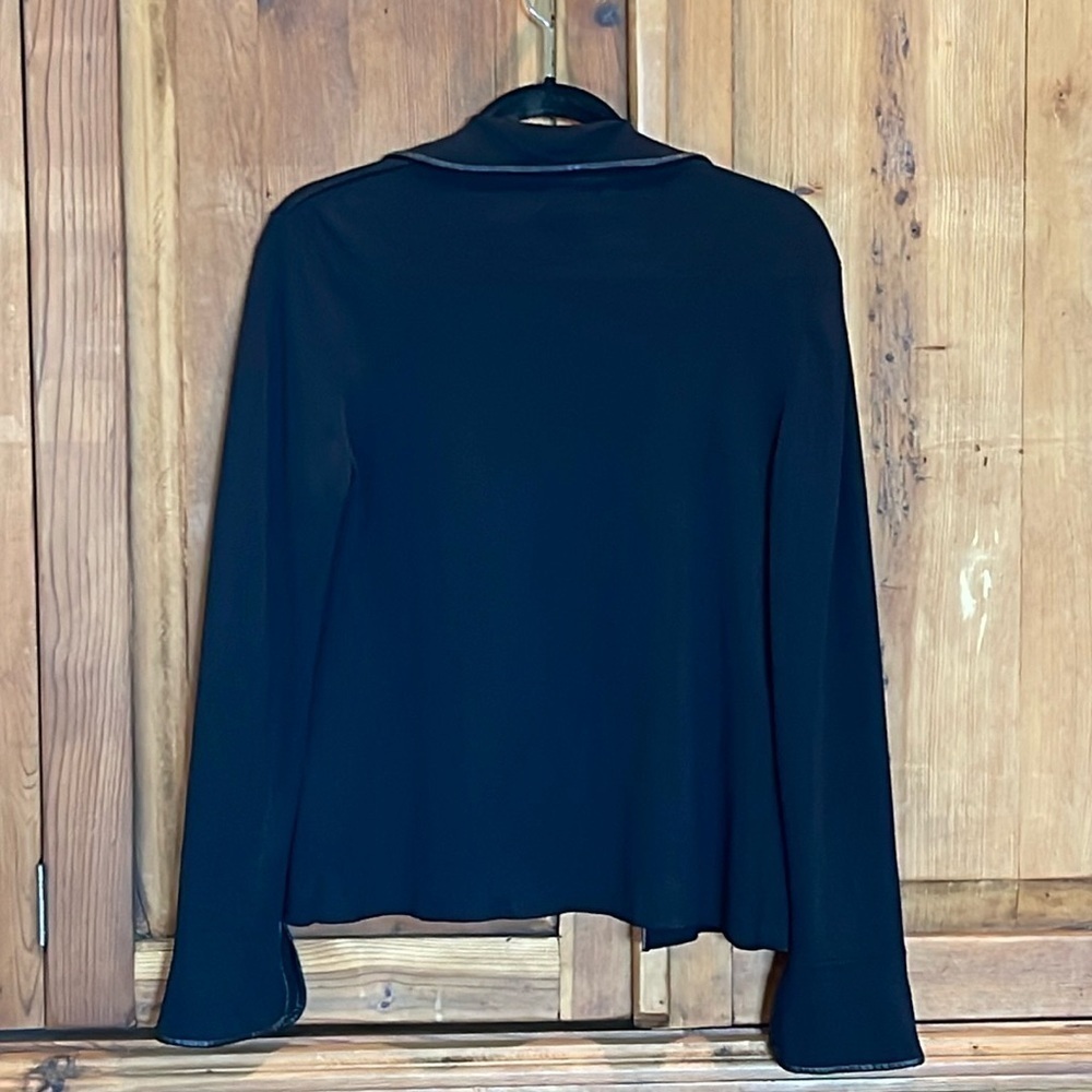 DUE per DUE Black Open Knit Cardigan Tulip wrists Sz. MD - Picture 5 of 15